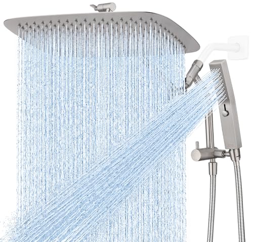 G-Promise 16 Inch All Metal Rain Shower Head with Handheld (Brushed Nickel) | Suits Every Height, Pause Mode Diverter, Massage Mode Handheld, Full Body Coverage, Easy to Install, Modern Bath Upgrade - color: Brushed Nickel, size: 16 Inch