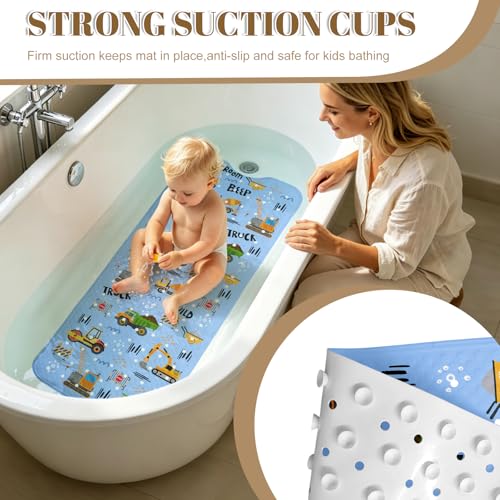 Truck Bathtub Mat Non Slip with Drain Holes and Suction Cups Bath Mat 40x16 Inch Tub Mats Shower Mats for Kids - color: Truck
