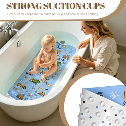 Truck Bathtub Mat Non Slip with Drain Holes and Suction Cups Bath Mat 40x16 Inch Tub Mats Shower Mats for Kids - color: Truck