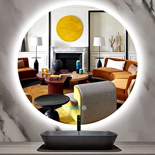 THEKLA Backlit Round LED Bathroom Mirror, 24 inch, 3 Color Dimmable, Anti-Fog, Wall Mount, Smart Light up Mirror - color: 24"l X 24"w