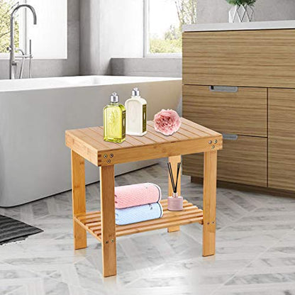 VaeFae Bamboo Shower Stool and Teak Bathtub Tray Bundle