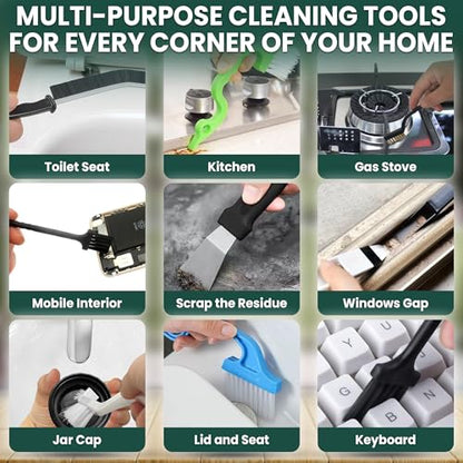 14 Pcs Crevice Cleaning Brush Set – Hard Bristle Cleaning Tools for Grout, Tile Floors, Gaps & Narrow Spaces – Multi-Purpose Grout Scrub Brush for Cleaning Bathroom, Shower, Window Tracks, Kitchen | Multi-Purpose Grout Scrub Brush for Tile Floors, Bathroo