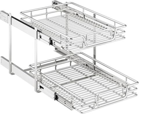 2-Tier Kitchen Cabinet Pull Out Shelf and Drawer Organizer Slide Out Pantry Storaqe Basket in Multiple Sizes (15" W x18 D) - size: 15" W x18" D