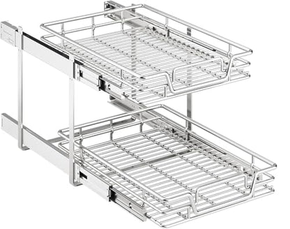 2-Tier Kitchen Cabinet Pull Out Shelf and Drawer Organizer Slide Out Pantry Storaqe Basket in Multiple Sizes (15" W x18 D) - size: 15" W x18" D