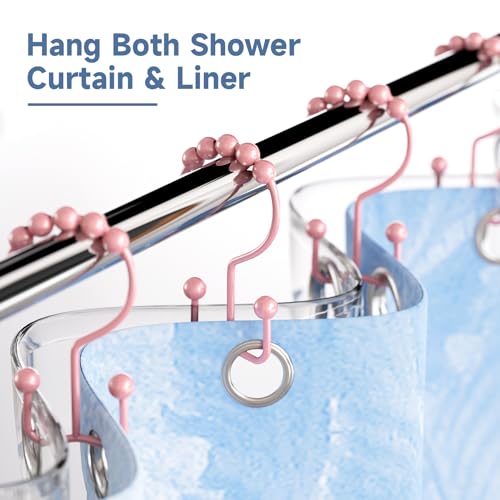 Titanker Shower Curtain Hooks Rings, Rust-Resistant Metal Double Glide Shower Hooks for Bathroom Shower Rods Curtains, Set of 12 Hooks - Light Pink - color: Light Pink, style: Modern