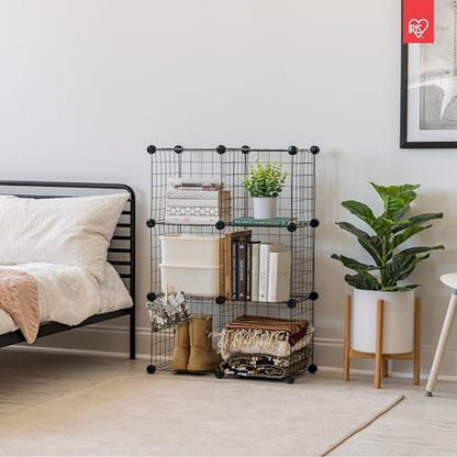 IRIS USA 6-Cube Modular Wire Cube Storage Organizer | Adjustable & Expandable Metal Shelving for Closet, Bathroom & Home Storage, Stackable Wire Grid - style: Cube - 6 Pack