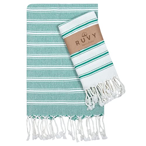 Ruvy Home Basics Turkish Hand Towels for Bathroom Set of 2 | 18"x40", Cotton | Decorative Towel for Bathroom, Kitchen, Dishcloth, Tea, Yoga, Face, Gym - Green - color: Green, size: Chic - 2 Pack
