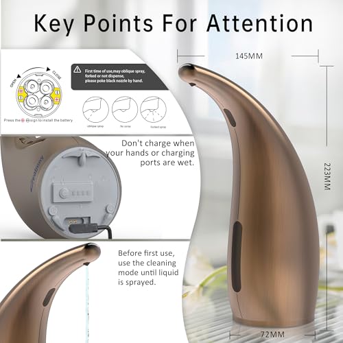 Automatic Soap Dispenser Touchless Rechargeable 10 oz | Magnetic USB Charging, IPX7 Waterproof Sensor Pump with 4 Adjustable Levels for Kitchen Sink & Bathroom Hand Soap - color: Copper