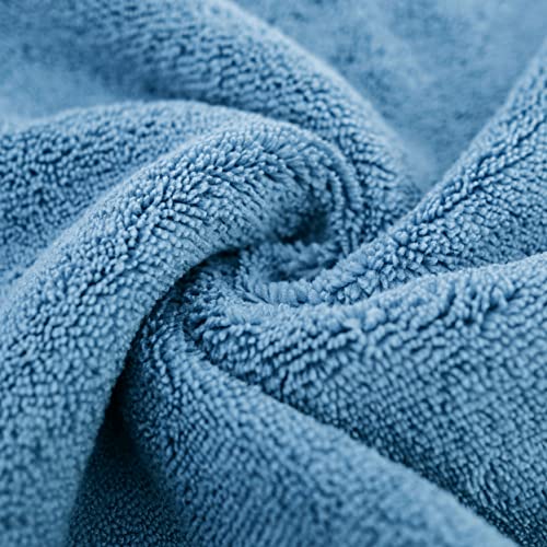 POLYTE 410 GSM Poly Blend Microfiber Quick Dry Bath Towel Set of 6 Pieces | 2-Body Towels, 2-Hand Towels, 2-Wash cloths, Oversize, Lint Free - color: Blue