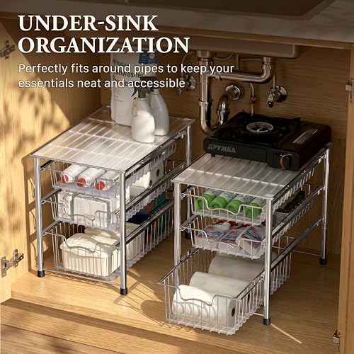 Simple Houseware Stackable 3 Tier Sliding Basket Organizer Drawer, Chrome - color: Chrome, size: 3-tier