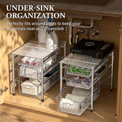 Simple Houseware Stackable 3 Tier Sliding Basket Organizer Drawer, Chrome - color: Chrome, size: 3-tier