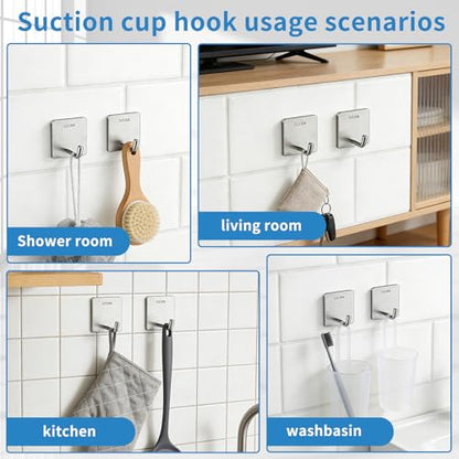 4 Pcs Self Adhesive Towel Hooks, Stainless Steel Sticky Wall Hooks for Hanging, Waterproof Shower Hook for Robe/Clothes, No Drilling Towel Hangers for Bathroom Kitchen Bedroom Office