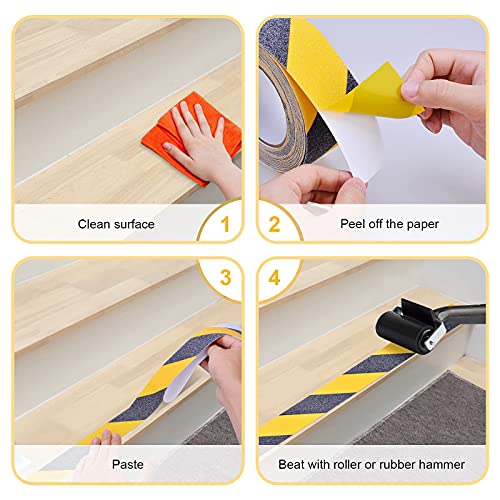 Anti Slip Tape, Waterproof Self Adhesive Yellow/Black 2"x16Ft Grip Tape | High Visibility Safety Warning Tape, High Traction Wear Resistant for Stairs, Walkways, Ramps & Industrial Areas - size: 2 Inch x 16 Feet