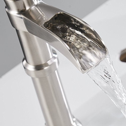 Bathroom Sink Faucet Brushed Nickel Vessel Sink Faucet | Waterfall Spout,Single Handle 1 Hole, Deck Mount ,Tall Faucet for Bowl Lavatory Sink,with Supply Hose - color: Brushed Nickel