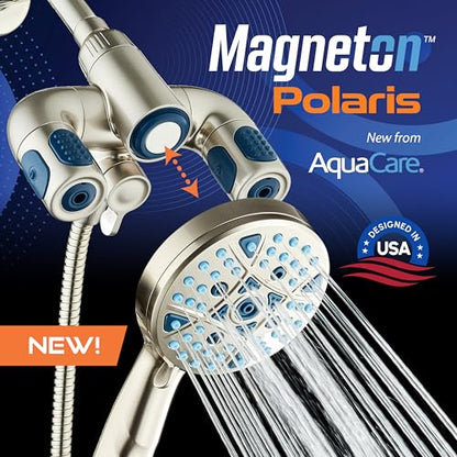 AquaCare Polaris 208-mode High Pressure Shower Head Combo with Hydro Arms | Luxury 3-way 14-zone System with 370 Stay-clean Power Jets, Handheld Magnetic Docking & 6 ft. Stainless Steel Hose / Nickel - color: Nickel