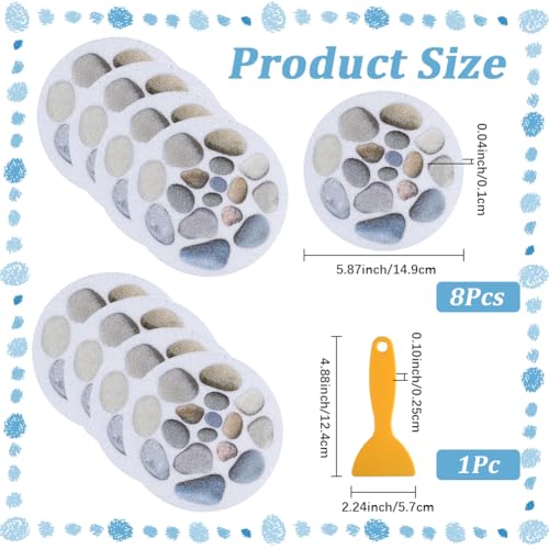 8Pcs Large Non Slip Bathtub Stickers Shower Floor Stickers with Premium Scraper Plastic Durable Cobblestone Adhesive Grips Appliques Decal Treads for Safety Bathroom Tubs Floor Stairs Adult - style: Stone