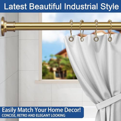 Industrial Shower Curtain Rod - 2-in-1 Design Tension Curtain Rod - Rustproof Non-Slip 43 to 72 Inch Metal Steel, Light Gold Window Curtain Rod - color: Light Gold, size: 43-72 Inches