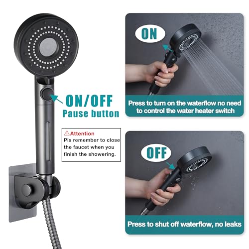 Handheld Filter RV Shower Head with Stainless Steel Shower Hose | ON OFF Switch,5 Mode High Pressure Spray,for RV,Camper,Bathroom,with No Drilling Wall Mount Adhesive Shower Holder