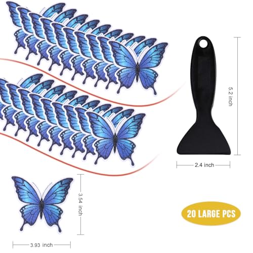 Secopad Butterfly Non Slip Bathtub Stickers with Scraper, 20PCS, Blue | Original Large Anti-Slip Treads, Comfortable PEVA Material, Strong Adhesive, Easy to Use, For Bath Tubs, Showers & Stairs - color: Blue