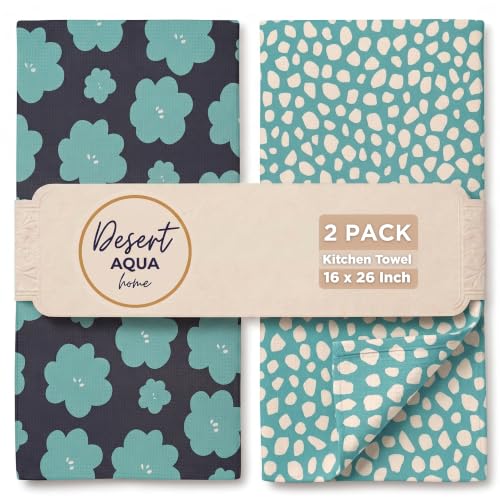 Kitchen Towels, Dish Towels for Kitchen, 2 Pc Kitchen Towel Set | Microfiber Waffle Towels, 16 x 26 inches, with Hanging Loops, Reusable Tea Towels, Cute Kitchen Towels - 2 Pack - color: Turquoise