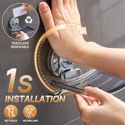 Chrome Suction Cup Soap Dish Holder for Shower Wall Drill-Free Rustproof Waterproof Wall Mount Strong Suction Removable Bar Soap Sponge Holder for Bathroom Bathtub Kitchen - style: 1 tier Chrome