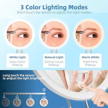 30X Magnifying Mirror with Lights, 6inch Makeup Magnified Mirror 30X Lighted Travel Magnification with 3 Suction Cups and 360° Adjustable Stand- Includes Tweezers & Scissors - color: White-30x