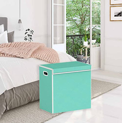 Simple Houseware Double Laundry Hamper with Lid & Removable Bags, Turquoise | Heavy Duty 600D Polyester, Water-Resistant Surface - color: Turquoise