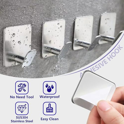 2"x 2" Adhesive Towel Hooks 4Pack Heavy Duty Wall Hooks 15lb Max | No Drilling Sticky Hanger for Bathroom Shower Kitchen RV Dorm Apartment, Waterproof Rustproof Stainless Steel Brushed Nickel - color: Sq- Brushed Nickel