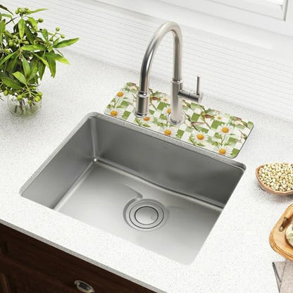 Checkered Green and White Hummingbirds Daisy Kitchen Sink Splash Guard Sink Faucet Mat Faucet Handle Drip Catcher Drain Mats for Kitchen Bathroom - color: Checkered Green and White Hummingbirds Daisy, size: 30x5.4in x2