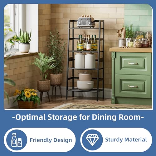 HITNET Black Bookshelf, 4-Tier Ladder Shelf, Freestanding Leaning Bookcase with Bamboo Shelves, Space Saving Flower Plant Stand for Small Space - color: Black