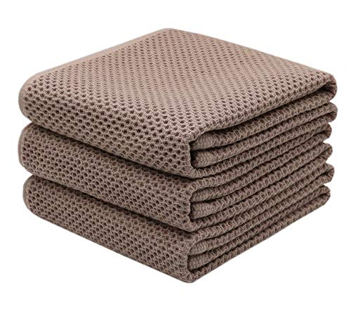 Mia'sDream Cotton Dish Towels, 13”x28”, 3 Pack, Brown Kitchen Towels Set | Soft and Absorbent, Waffle Weave, Multi-Purpose Hand Towels for Bathroom,Kitchen,Gym | Cotton Dish Towels For Kitchen Drying - color: Brown, size: 13inch x 28inch