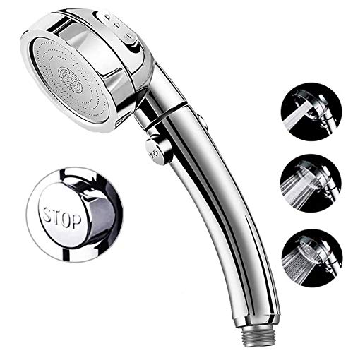 Marbrasse High Pressure Shower Head, 3-Settings Handheld Showerhead with ON/Off Full Shutoff Push Button and Switch to Control Flow, Angle-Adjustable Water Saving Body Sprays(Chrome) - color: Chrome
