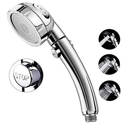 Marbrasse High Pressure Shower Head, 3-Settings Handheld Showerhead with ON/Off Full Shutoff Push Button and Switch to Control Flow, Angle-Adjustable Water Saving Body Sprays(Chrome) - color: Chrome