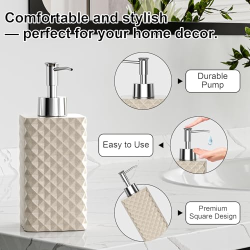 Bathroom Accessories Set Resin 6PCS, Square Toothbrush Holders Set Complete with Soap Dispenser, Vanity Tray, Tumbler, Cups and Cotton Swab Jars (Beige Diamond, Resin Bath 6 PCS) - color: Beige Diamond