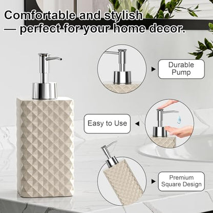 Bathroom Accessories Set Resin 6PCS, Square Toothbrush Holders Set Complete with Soap Dispenser, Vanity Tray, Tumbler, Cups and Cotton Swab Jars (Beige Diamond, Resin Bath 6 PCS) - color: Beige Diamond