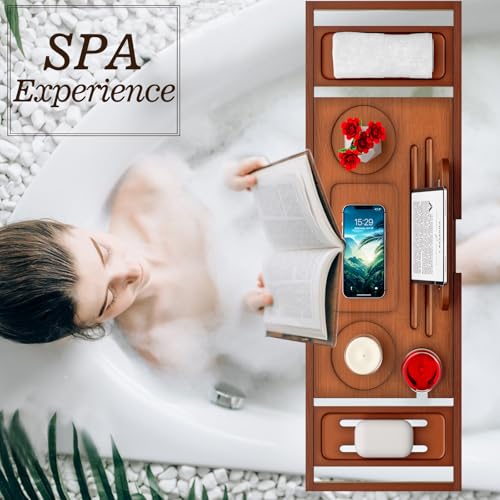 Bathtub Tray Caddy - Bath Tray - Bath Tub Tray Caddy - Bamboo Bath Table Tray for Tub - Expandable Size, Fits Most Tubs - color: Light Brown