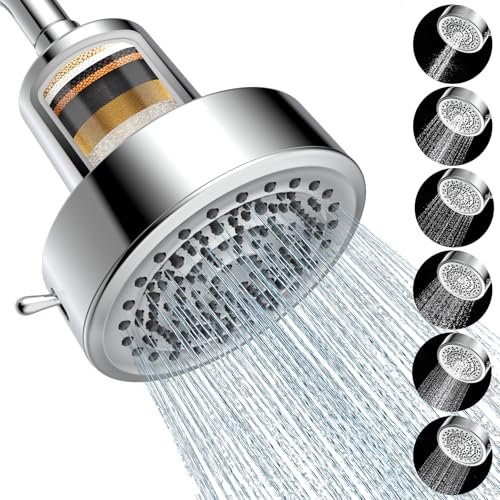 Filtered Shower Head, Shower Head with Filters for Healthy Hair & Skin | Filtered Shower Head for Hard Water,Removes Chlorine & Heavy Metals,6 Mode Settings,High Pressure,Easy Install,Water Softener - color: Chrome