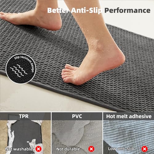TYUU Large Bathroom Rugs Non Slip Washable Bath Rugs Super Absorbent Bathroom Rug Thin Quick Dry Low Pile Bath Mats, Dark Grey 36"x48" - color: Dark Grey, size: 3' X 4' (Rectangular)
