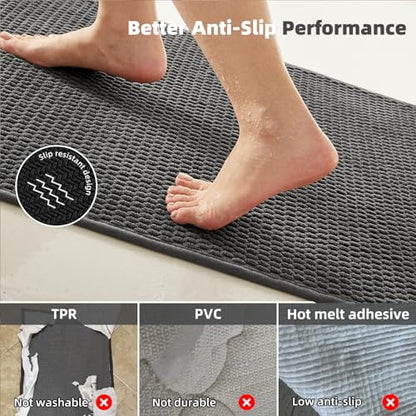 TYUU Bathroom Rugs Non Slip Washable, Super Absorbent Thin Bath Mat Quick Dry Low Pile Bathroom Rug, Dark Grey 20"x48" - color: Dark Grey, size: 1'8" X 4' (Rectangular)