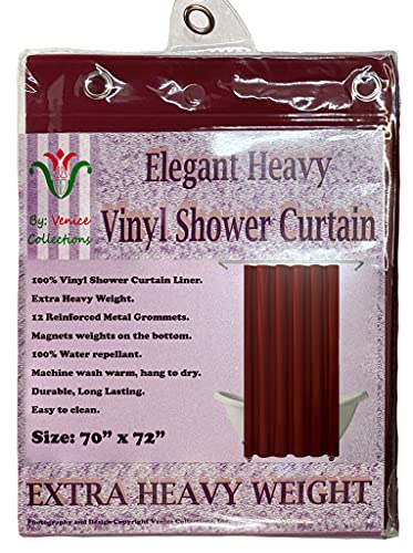 Elegant Heavy Duty Vinyl Shower Curtain Liner with 12 Metal Grommets Burgundy - color: Burgundy