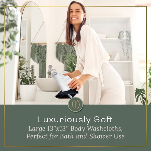 White Extra Large Washcloths Set of 6 Soft Body Cloths 13” x 13” 70% Viscose Derived from Bamboo, 30% Cotton Spa-Like Feel Silky for Skin Cleansing - color: White