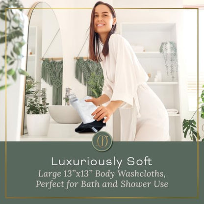 White Extra Large Washcloths Set of 6 Soft Body Cloths 13” x 13” 70% Viscose Derived from Bamboo, 30% Cotton Spa-Like Feel Silky for Skin Cleansing - color: White