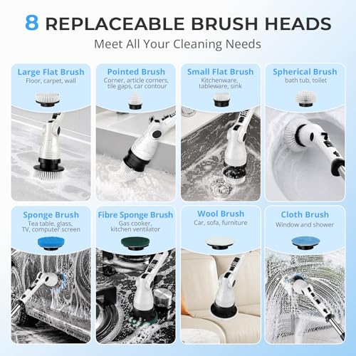 Electric Spin Scrubber (General) | 6-Angle Adjustable Head, 54" Extendable Handle, IPX6 Waterproof, Cordless, Shower Cleaner Brush for Tub Grout Tile Floor Car - size: General