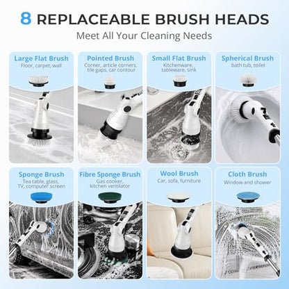 Electric Spin Scrubber (General) | 6-Angle Adjustable Head, 54" Extendable Handle, IPX6 Waterproof, Cordless, Shower Cleaner Brush for Tub Grout Tile Floor Car - size: General
