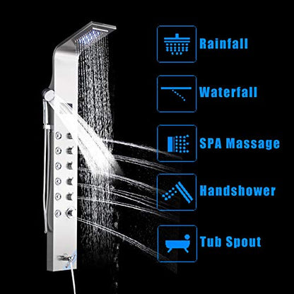Multi-Function Digital Display Shower Panel Stainless Steel Bath Shower Faucet Set Tower Shower Column with Body Massage Jets