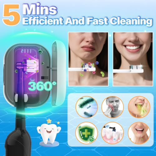 MONESAO Toothbrush Sanitizer Case, Portable Mini Toothbrush Covers | with Holder, Rechargeable Travel Home Toothbrush And Holder, Cleaner Case for All Electric & Manual Toothbrushes (White) - color: White