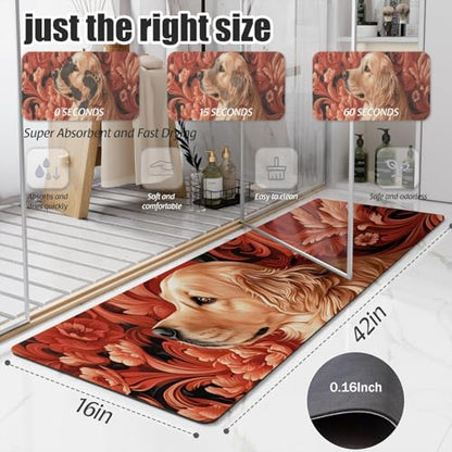 Bathroom Runner Mat Rugs Long,Golden Retriever Dog Flower Image Diatomite Stone Bath Mat Large Absorbent Diatomaceous Earth Mat Non Slip Fast Dry Shower Mat Bathroom Rugs Floor Mat 16x42in - color: Design06