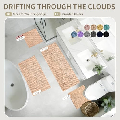 Toilet Rugs U-Shaped Mat 24x24, Contour Bathroom Mat - Ultra Soft & Absorbent Chenille, Quick-Dry, Machine Washable with Non Slip Barrier Backing, Beige - color: Beige, size: 24" X 24"(Toilet Rug)