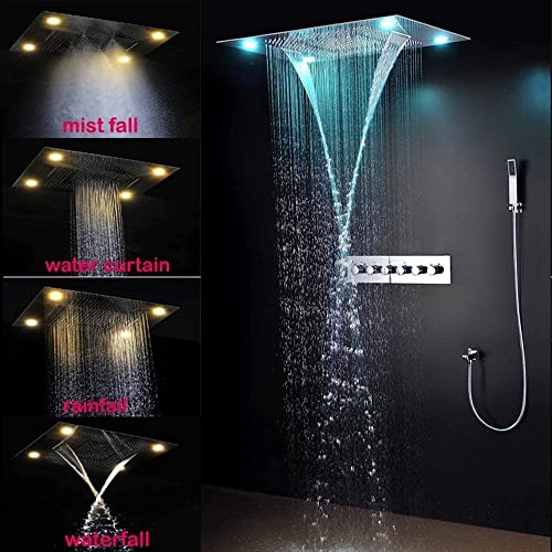 Cascada Luxurious Recessed Large LED Waterfall Rainfall Shower System (Brushed Gold) - color: Brushed Gold