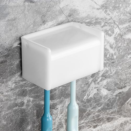 Toothbrush Holder Wall Mounted with Cover for Bathroom, 2 Slots Toothbrush Storage Organizer for Shower, Self Adhesive Toothbrush Hanger Rack for Dorm, Cabinet (White) - color: White Acrylic, size: 1 PACK